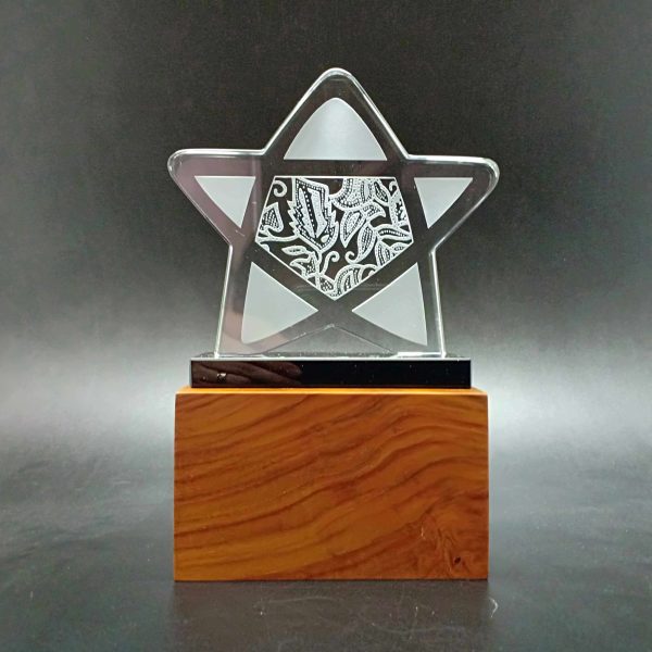 2D Crystal Batik Star Trophy on Hardwood Base