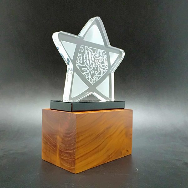 2D Crystal Batik Star Trophy on Hardwood Base