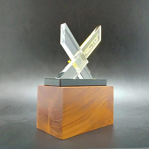 2D X-Shaped Crystal Trophy on Hardwood Base