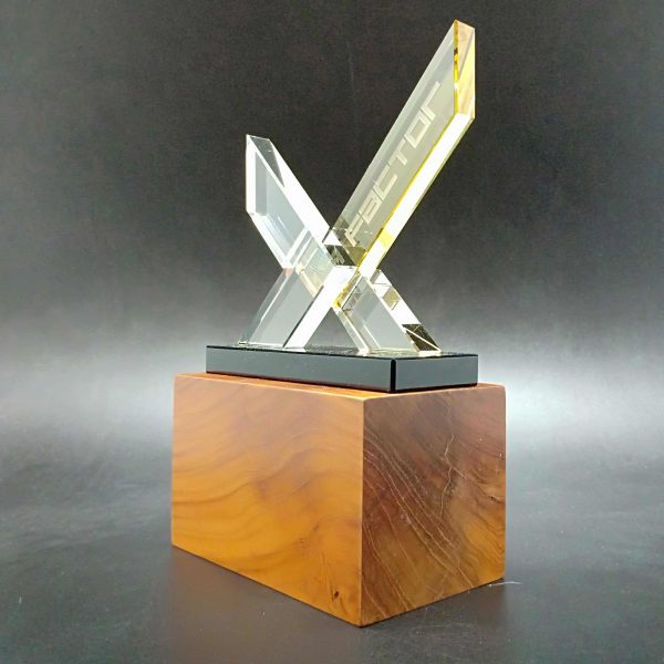 2D X-Shaped Crystal Trophy on Hardwood Base